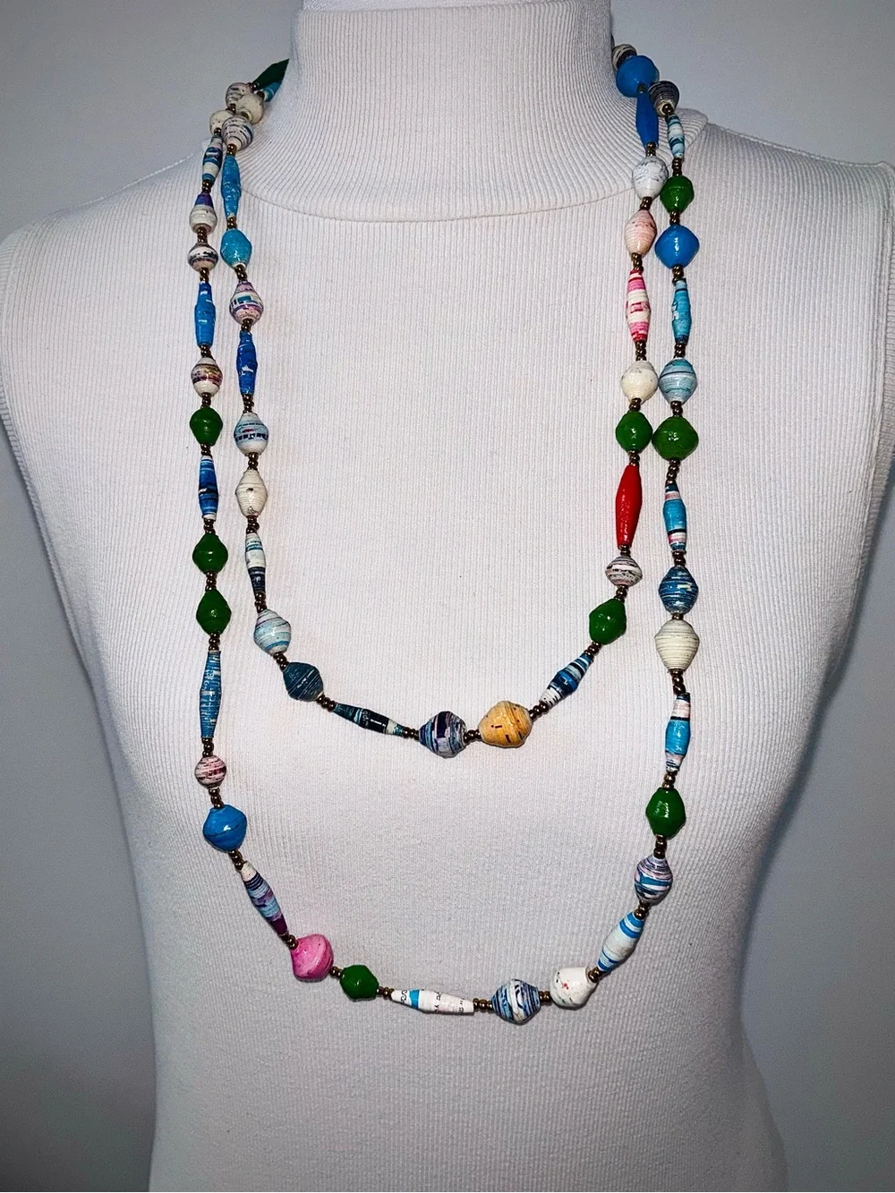 Handmade African Paper Bead Free Trade Necklace - Picture 4 of 10